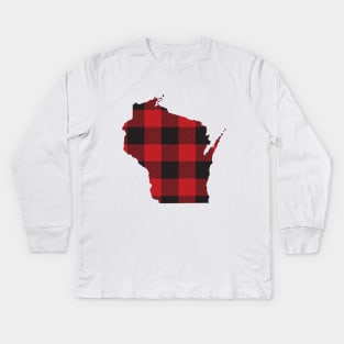 Wisconsin Plaid Flannel Print Kids Long Sleeve T-Shirt